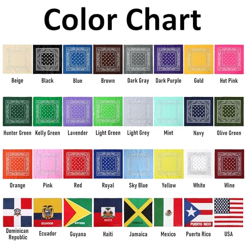 Falari 12 Pack Bandanas Multipurpose Cotton Novelty Paisley Bandana Headband for Cowboy Men Women 22 x 22 - color: Light Green