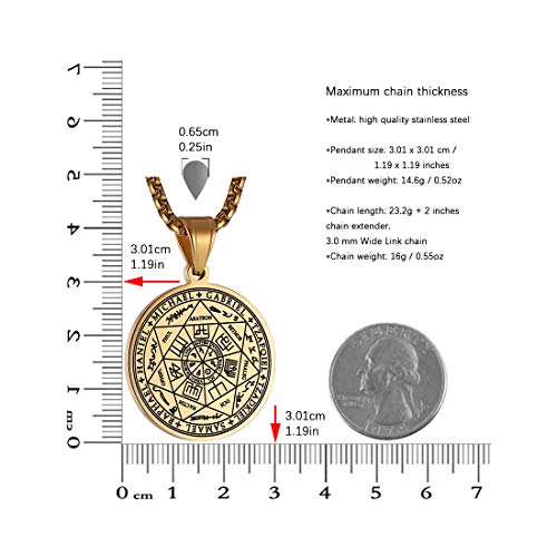 HZMAN Vintage Stainless Steel The Seal of The Seven Archangels Pendant Necklaces 22+2“ Chain - color: Gold
