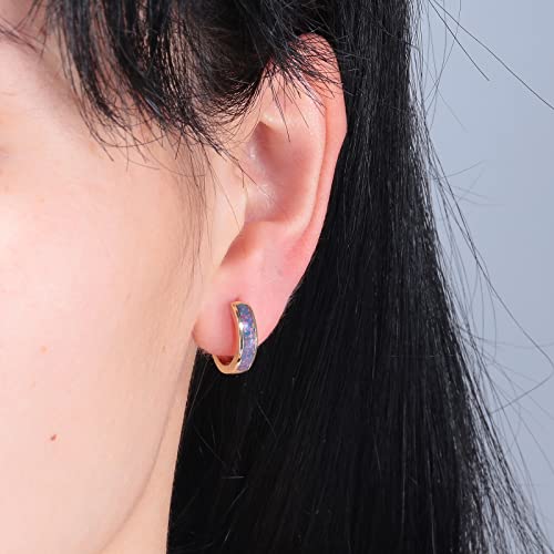 CiNily Huggie Earrings Opal Hinged Hoop Earrings Gold Plated Hypoallergenic Small Hoop Earrings for Women Teen Girls Men Sensitive Ears - color: Rainbow Black