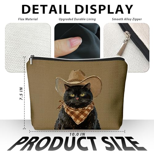 Funny Black Cat Makeup Bag, Cat Mom Lady Lovers Gifts for Women Cosmetic Bag, Pet Lover Gifts, Funny Western Cowboy Black Kitten Small Toiletry Bags Zipper Makeup Pouch - color: 02-Cat(10)