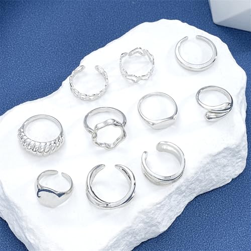 Knuckle Rings Set for Women, Chunky Stackable Joint Finger Statement Rings Vintage Adjustable Hollow Carved Midi Ring Pack Punk Aesthetic - style: B-10Pcs
