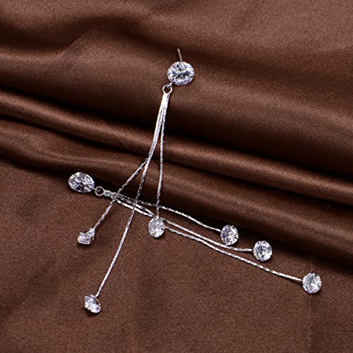 Long Chain Earrings for Women - Sterling Silver Cubic Zirconia CZ Crystal Bridal linear Dangle Drop Earrings for Wedding Girls Party Prom Hypoallergenic Costume Jewelry - color: 14k White Gold Plated