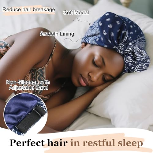 Ababalaya Satin Lined Beanies for Women Chemo Headwear Silky Lined Cotton Sleeping Cap - color: Navy Blue