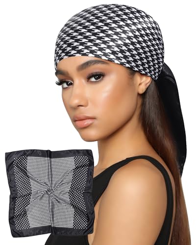 AWAYTR 35” Satin Head Scarf for Women Like Silk Scarf for Hair Scarf Satin Hair Bandana Women Headscarf Hair Wrap Scarf Neck - color: Polka Dots - Black