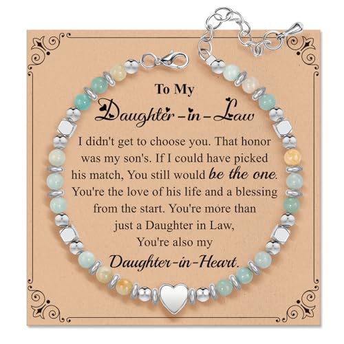 Inspirational Gifts Bracelets for Women: Healing Natural Stone Beaded Bracelets - Mothers Day Birthday Graduation Christmas Gifts for Women Friends Mom Daughter Sister Bestie - color: Amazonite-Daughter in Law