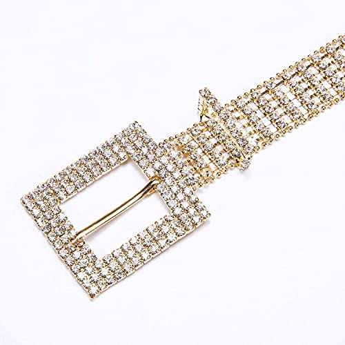 Dubulle Womens Belt Chain Leather Belts Vintage Western Adjustable Elastic Double Buckle for Cowboy Pant Dress - color: Gold a
