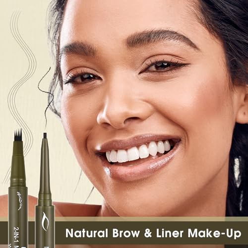 UCANBE Eyebrow Pen, Dual-Ended Eyebrow Pencil with 4-Fork-Tip & Gel Eyeliner for Women, Eye Brow Pen with Gel Eyeliner Pencil, Microblading Eyebrow Pencils with Hair Like Strokes, Light Brown/Blonde - color: Light Brown