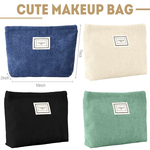 Sanwuta 4 Pack Velvet Makeup Bag Cosmetic Bag for Women Large Capacity Corduroy Pouch Zipper Canvas Travel Toiletry Purse Make up Organizer Case Accessories(Vintage Color,Plaid) - color: Vintage Color