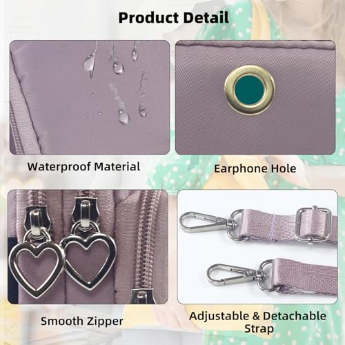 JANKS Small Crossbody Bag for Women - Mini Phone Purses with Crossbody Strap and Wallet - Nylon Arm Bag - color: A-lightpurple