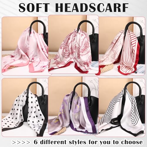JATEBI 27''/35'' Women Large Satin Scarf Silk Feel Square Wraps Big Hair Bandanas Vintage Print Solid Color Bandana Scarves - color: Red, Pink, Black, Purple, White Flowers, size: 27'' Medium