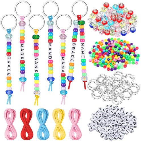 Landical 564 Pcs DIY Bead Keychain Kit Key Chain Making Craft Adjustable Letter Beads String Mama Gift Alphabet Bead Jewelry Key Ring Backpack Accessories for Party Favor(Classic,Candy Color) - color: Candy Color, style: Classic