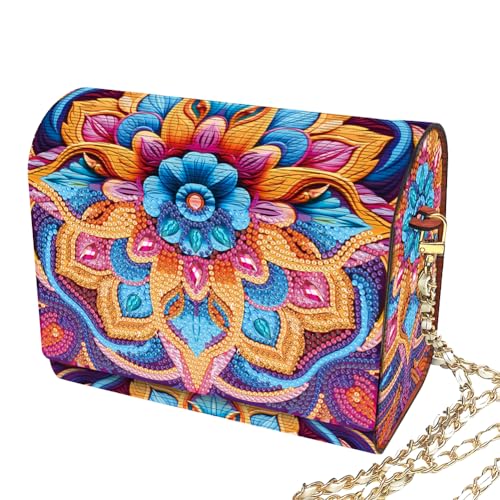 C'eitura Diamond Art Painting Wooden Shoulder Bag, 5D DIY Rhinestone Mandala Floral Chain Purse with Colorful Boho Pattern, Wooden Clutch Handbag Craft Gift - color: SKB207