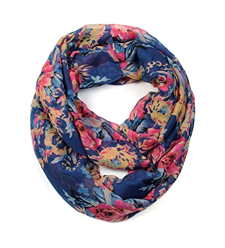 Scarfand's Romantic Rose Prints & Floral Patterns Lightweight Infinity Fashion Scarves Wraps - color: Bouquet Rose Navy