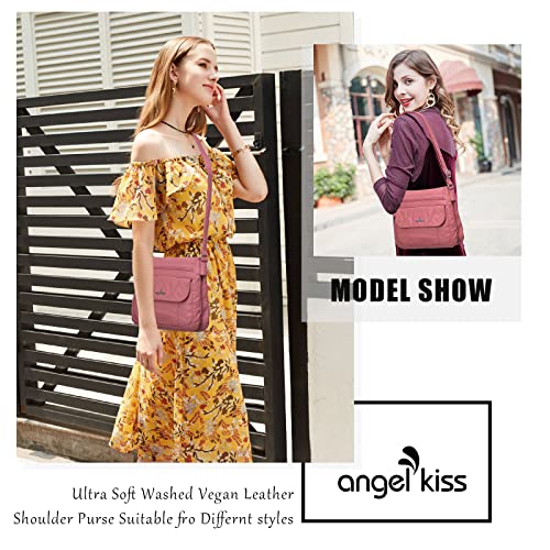 Angelkiss Small Womens Crossbody Bag Leather Shoulder Purse for Women Hobo Bag with Adjustable Shoulder Strap - color: Pink