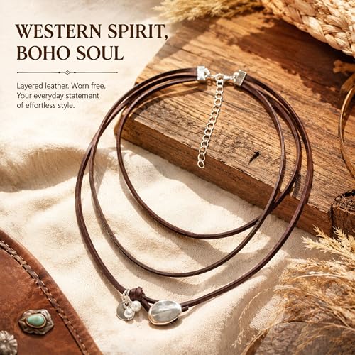 HUASAI Choker Necklace for Women Boho Necklaces Country Concert Outfits for Women Layered Western Choker Necklace Boho Cowgirl Jewelry Accessories Dress - color: A:Boho Choker Necklace