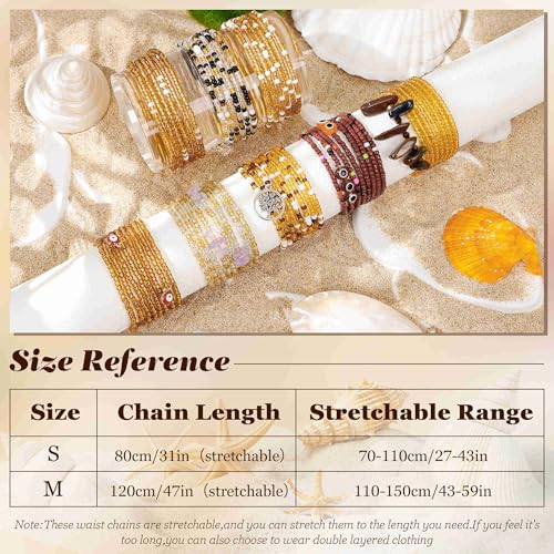 8PCS African Waist Bead Chains for Women Layered Belly Body Chain Handmade Plus Size Beaded Belly Chain Colorful Elastic Flower Butterfly Body Chains Summer Beach Bikini Body Jewelry 31-45in - style: Set A