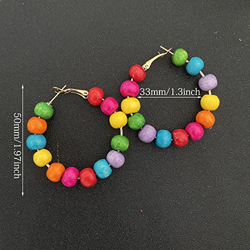 Handmade Nature Wooden Beaded Hoop Earrings Bohemian Minimalist Colorful Circle Round Wood Bead Earrings Vintage Chic Wooden Ethnic Dangle Drop Earrings for Women Statement Jewelry Gifts - color: Color Small Round 1
