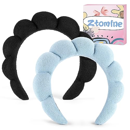 Ztomine Face Wash Headband, Set of 2 - Terry Cloth Spa Headbands for Washing Face or Facial, Puffy Makeup Headbands for Skincare, Mask, Hair Salon, Professional Use (Black & Blue) - color: Black+Blue