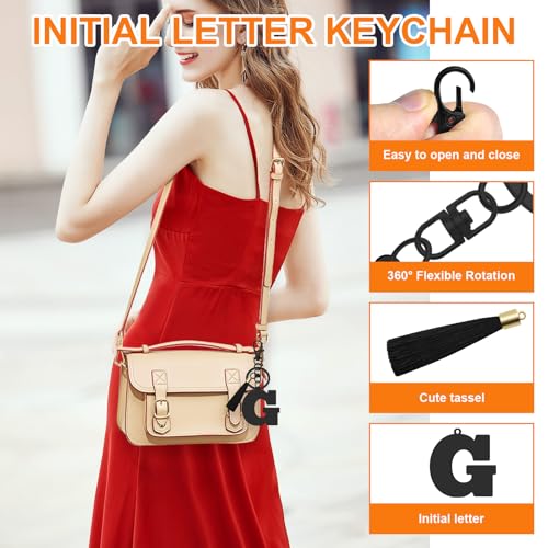 Oubaka Initial Monogram A-Z Keychain for Women, Cute Initial Letter Keychain with Tassel for Handbag Car Key Bag Keyring - color: Black-g