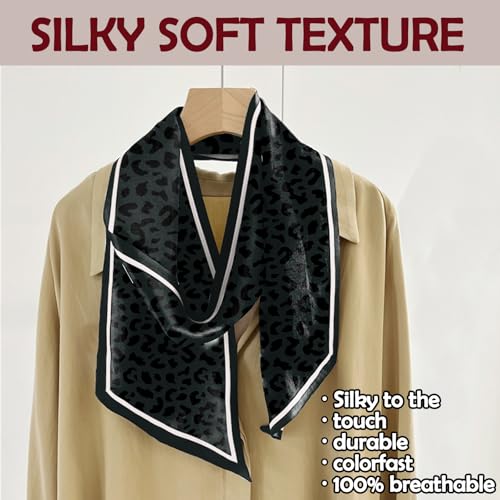 Hair Head Scarf Silk Feeling Long Satin Neck Satin Scarves for Handbag Cute Aesthetic Decoration Women Girls 59 * 6.7” - color: Y6-black Leopard