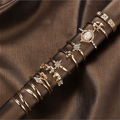13 Pcs Women Rings Set Knuckle Rings Gold Bohemian Rings Vintage Gem Crystal Rings Joint Knot Ring Sets for Teens Party Daily Fesvital Jewelry Gift(style3)