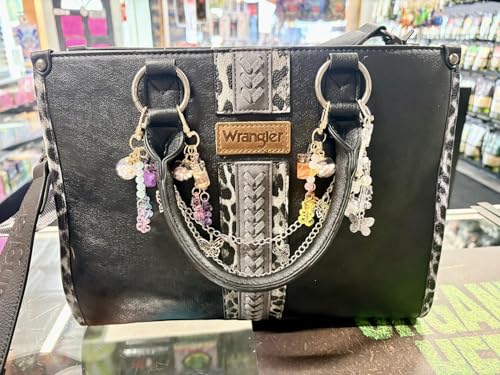 Montana West Wrangler Animal Print Tote Bag for Women Western Purse Boho Top Handle Satchel Handbag - color: Leo Black