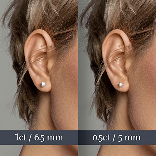 Moissanite Stud Earrings for Women, 18K White Gold Plated S925 Sterling Silver Hypoallergenic Diamond Earring, Lab Grown Diamond Earrings - size: 1ctw(0.5ct*2)-5mm