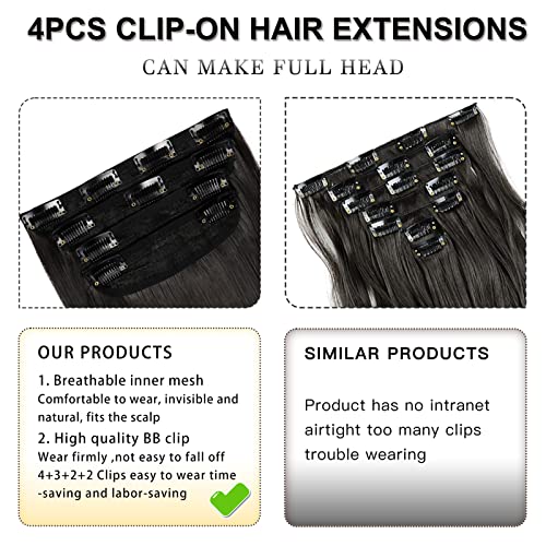 Straight Hair Extensions Dark brown-black Clip in Extensions Soft for Women 20 Inch Thick Clip In (4pcs, 20Inch, 2#) - color: 2# - Dark Brown-Black