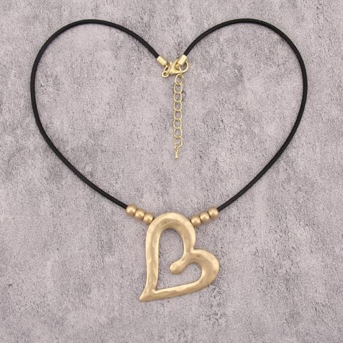 GelConnie Leather Necklaces Turquoise Long Boho Necklaces for Women Brown Chunky Circle Pendant Chocker Necklace Gold Sweater Necklace - style: Boho Leather Heart Necklace