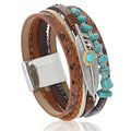 Turquoise Bracelet for Women, Boho Multilayer Leather Bracelet with Feather and Magnetic Clasp, Western Turquoise Jewelry - color: Brown