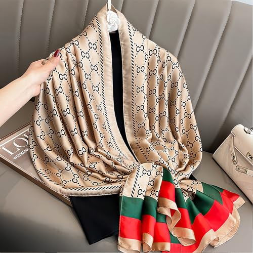 vimate 100% Large Silk Feeling Scarf-Women's Fashion Long Mulberry Silk Satin Neck Scarf Sunscreen Shawl Wrap Headscarf - color: Style 24