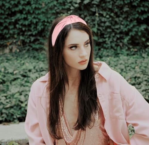 Leather Headbands for Women Pink Lemonade Stylish Year-round Wearable All Day. Head bands Adult Women Trendy Head band for Women's Hair Knotted Headband Top Knot Womens Fashion Designer Girls - color: Lemonade Pink