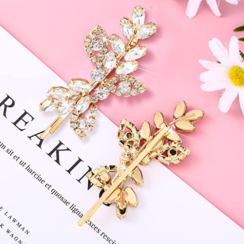 Waydress 4 Pcs Rhinestone Hair Clip Wedding Bridal Hair Barrette Decorative Leaf Crystal Side Hairpin Accessories for Women(Rhinestone Style,Gold) - color: Gold