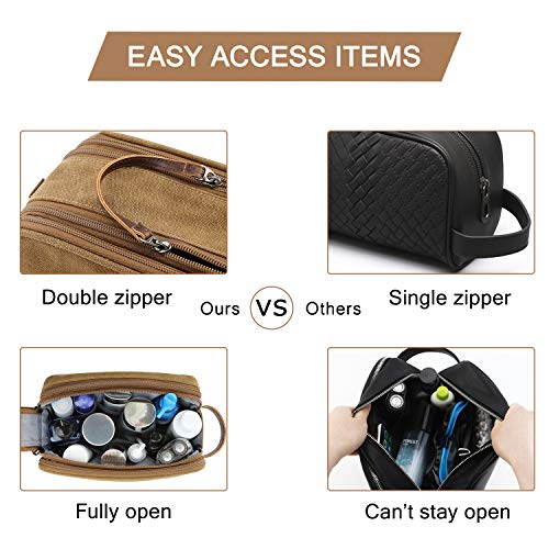 BAGSMART Toiletry Bag for Men, Canvas Travel Toiletry Organizer Dopp Kit Water-resistant Shaving Bag for Toiletries Accessories,Khaki-Medium - color: Khaki, size: Medium