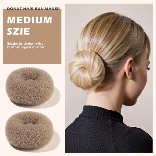 Teenitor Donut Hair Bun Maker Set, 7 Pieces Hair Bun Makers (1 extra-large, 2 large, 2 medium and 2 small), 5 pieces Hair Elastic Bands, 20 pieces Hair Pins, Tan Color - color: Tan