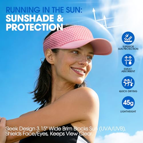 AUSFLUG Sun Visor Hat Men Women - Wide Brim Quick Dry Adjustable Cap, Lightweight for Golf Tennis Pickleball Beach - color: Pink