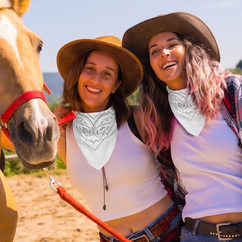 Blulu 12 Pack Neon Bandanas Bulk Multi Purpose Paisley Cowboy Bandanas for Men Women Headband Western Music Festival Rave - color: White