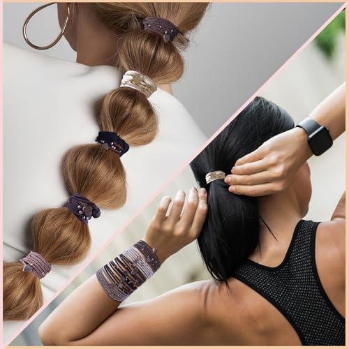 20 PCS Boho Hair Ties, Women's Hair Tie Bracelets in 5 Neutral Colors, Ponytail Holders for Thick or Thin Hair, Cute No-Damage Elastics (20PG6) - color: Neutral