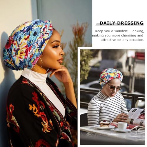 African Women Turban Caps Beanie Pre-Tied Twisted Braids Headwraps for Women Head Scarf Chemo Cancer Headwear Cap - color: 3 Pack Twisted Braid A: Floral Color H