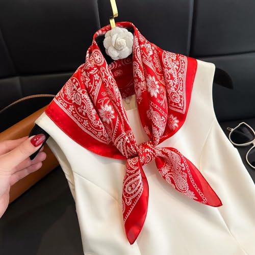 Sumolux Head Hair Scarf for Women Like Satin Silk Scarf Bandana Hair Wrapping Night Large Square Scarves 27.5" - color: Red Cashew Nuts