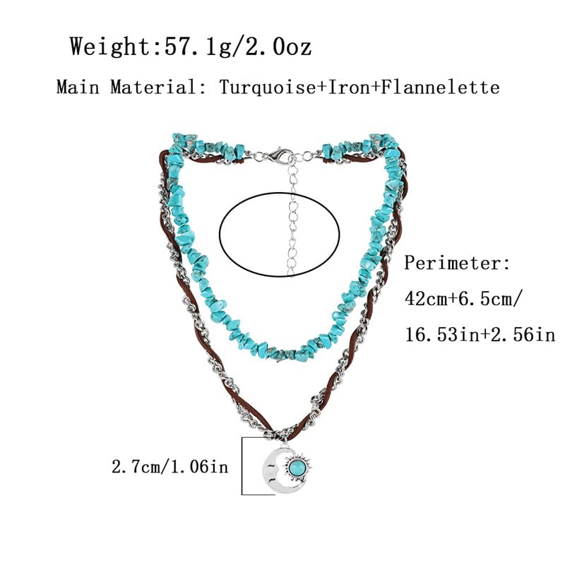 Pingyongchang Boho Layered Western Turquoise Necklaces for Women Vintage Stone Beaded Chokers Butterfly Catus Chain Country Concert Cowgirl Cowboy Jewelry Holiday Gifts - style: C Moon 2