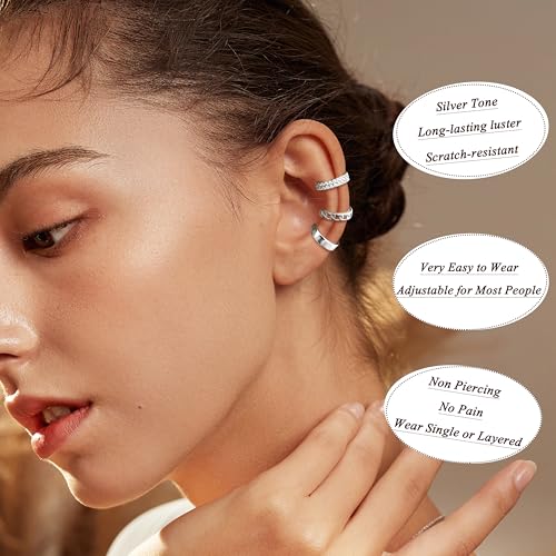 LOYALLOOK Ear Cuff Earrings for Women 14K Gold Plated Ear Cuffs Non Piercing Clip on Cartilage Earring Trendy Fake Earrings Hypoallergenic Huggie Hoop Clip Cuff Earring Lightweight - color: silver-double cz