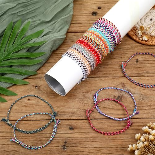 30Pcs Woven Wrap Friendship Bracelets, Handmade Boho Braided Friendship Bracelet Colorful Adjustable String Bracelets for Women Matching Accessory