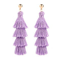BaubleStar Tassel Earrings Handmade Tiered Thread Tassel Dangle Earrings, Multi Colors - color: Lavender