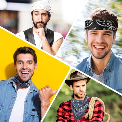 PLULON Bandanas for Men Women 4/12/24/30 Pack, Paisley Pattern Bandana Bulk Headbands Handkerchief Face Mask 100% Polyester - color: Black, Navy Blue, Gray, White