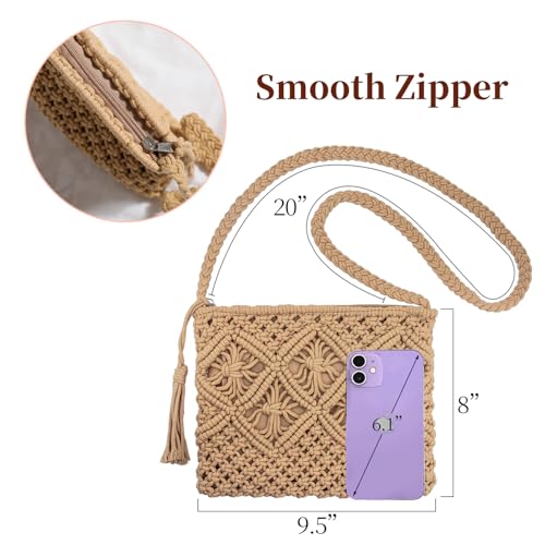 Peicees Crossbody Bag Purse For Women Bohemian Shoulder Bag Woven Crochet Purse For Summer Beach Travel Clutch Handbag - color: White