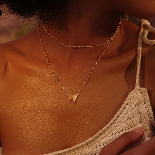 Fettero Animal Necklaces for Women 14K Gold Plated Charm Snake Necklace Elephant Bird Cat Butterfly Pendant Cute Dainty Necklace Jewelry - style: Butterfly C / Gold