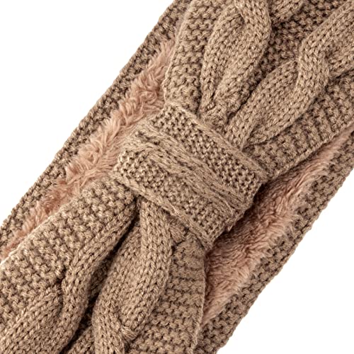 DRESHOW Crochet Ear Warmer Headband Soft Knit Chunky Turban Stretch Thick Headbands Warmer Fuzzy Head Wrap for Women - color: 1 Pc Double Twist: Khaki