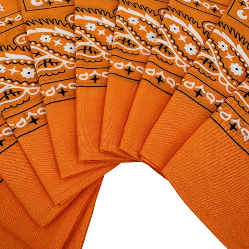 Vamqor 100% Cotton 10 Pack Fine Bandanas - color: Orange