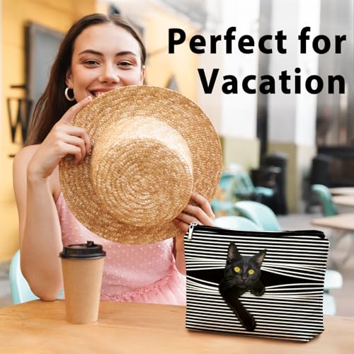 Funny Cat Makeup Bag & Travel Pouches for Toiletries, Funny Black Cat Gifts for Women & Teen Girls, Cats Gifts Lovers for Travel & Christmas，Kitty Cosmetic Zipper Travel Toiletry Bag - color: 02-Cat(05)
